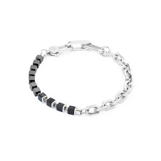 COEUR DE LION - Unisex Armkette Fusion link chain schwarz in Edelstahl Grau