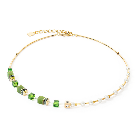 COEUR DE LION - Halskette GeoCUBE® Fusion Precious Pearl Mix in Edelstahl Grün-Gold