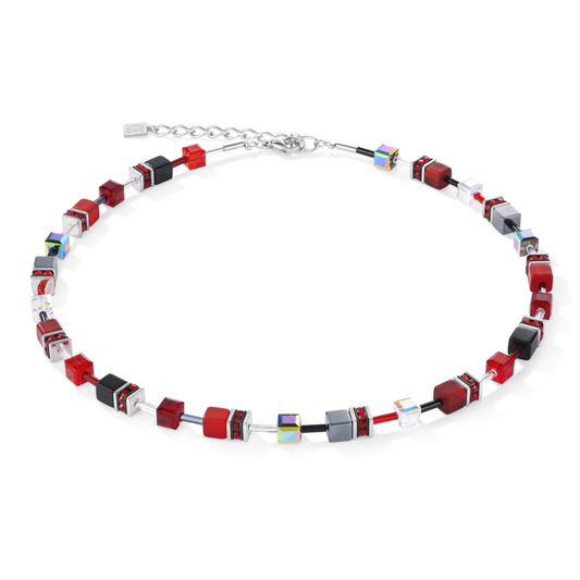COEUR DE LION - Halskette GeoCUBE® rot-hämatit in Edelstahl Grau