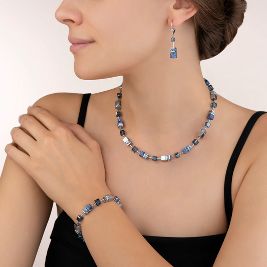 COEUR DE LION - Halskette  GeoCUBE® Sodalith & Hämatit blau in Edelstahl Grau