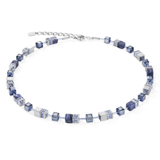 COEUR DE LION - Halskette  GeoCUBE® Sodalith & Hämatit blau in Edelstahl Grau