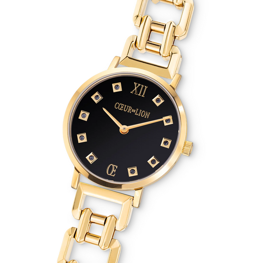 COEUR DE LION - Damenuhr Sparkling Glamourous Schwarz in Edelstahl Gold