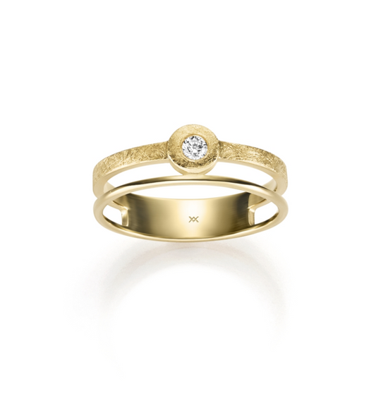 WILHELM MÜLLER - Ring in Gold mit Brillant zweireihig und eismatt