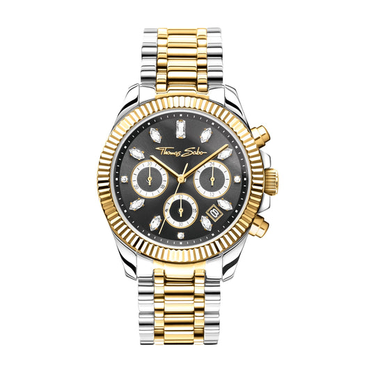 THOMAS SABO - Damenuhr Divine Chrono mit Zifferblatt in Schwarz gelbgoldfarben