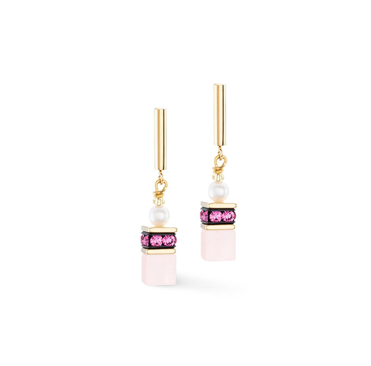 COEUR DE LION - Ohrhänger GeoCUBE® Fusion Precious Pearl Mix pink in Edelstahl Gold