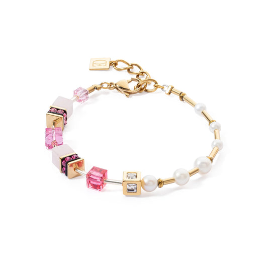 COEUR DE LION - Armkette GeoCUBE® Fusion Precious Pearl Mix pink in Edelstahl Gold