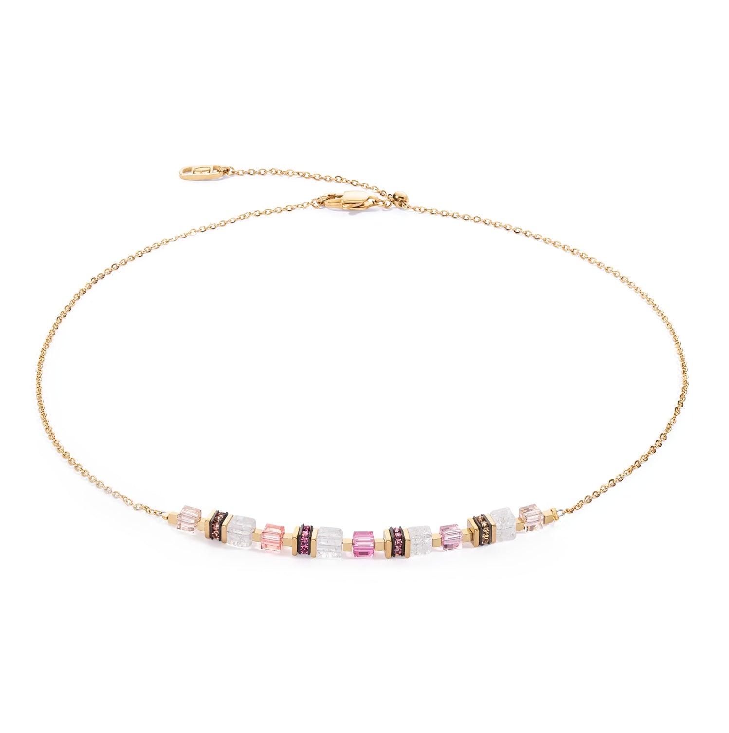 COEUR DE LION - Halskette Mini Cubes & Chain rosa Edelstahl vergoldet