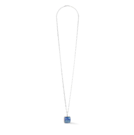 COEUR DE LION - Halskette OE Amulett Square Aventurin blau in Edelstahl Grau