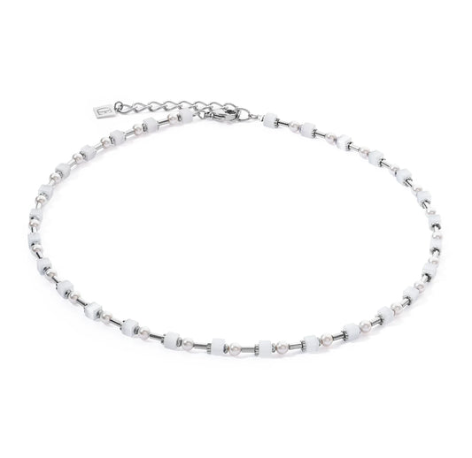 COEUR DE LION - Halskette Mini Cubes & Pearls Mix Weiß in Edelstahl Grau