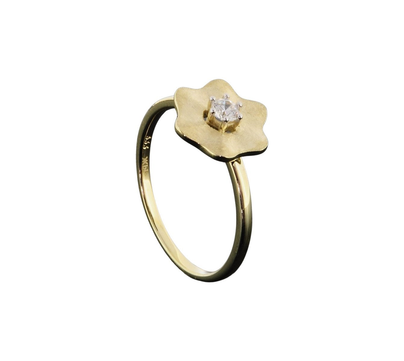 Eleganter Damenring – Gelbgold 333 mit Zirkonia und edler Mattierung Blume