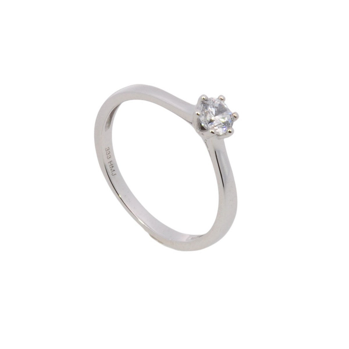 Klassischer Solitärring – Weißgold 333 mit 4,5 mm Zirkonia in 6er-Krappenfassung