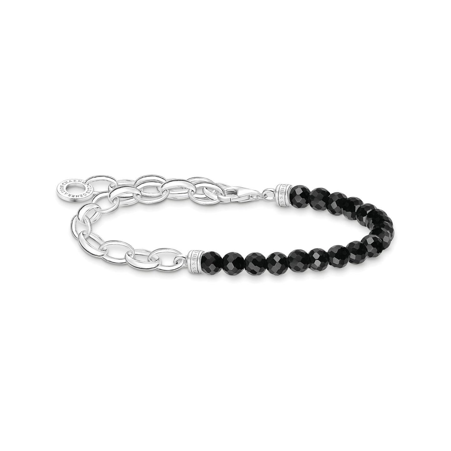 THOMAS SABO - Charm-Armband mit schwarzen Onyx-Beads und Kettengliedern Silber