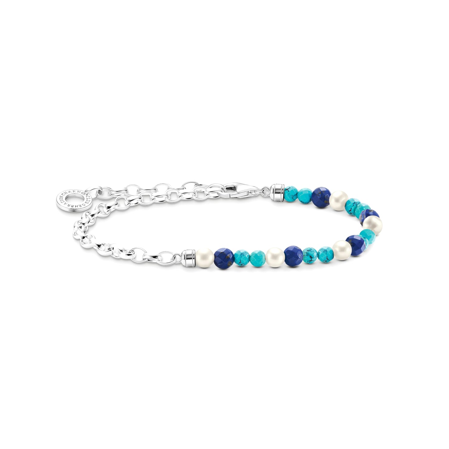 THOMAS SABO - Charm-Armband mit blauen Beads, weißen Perlen und Kettengliedern Silber