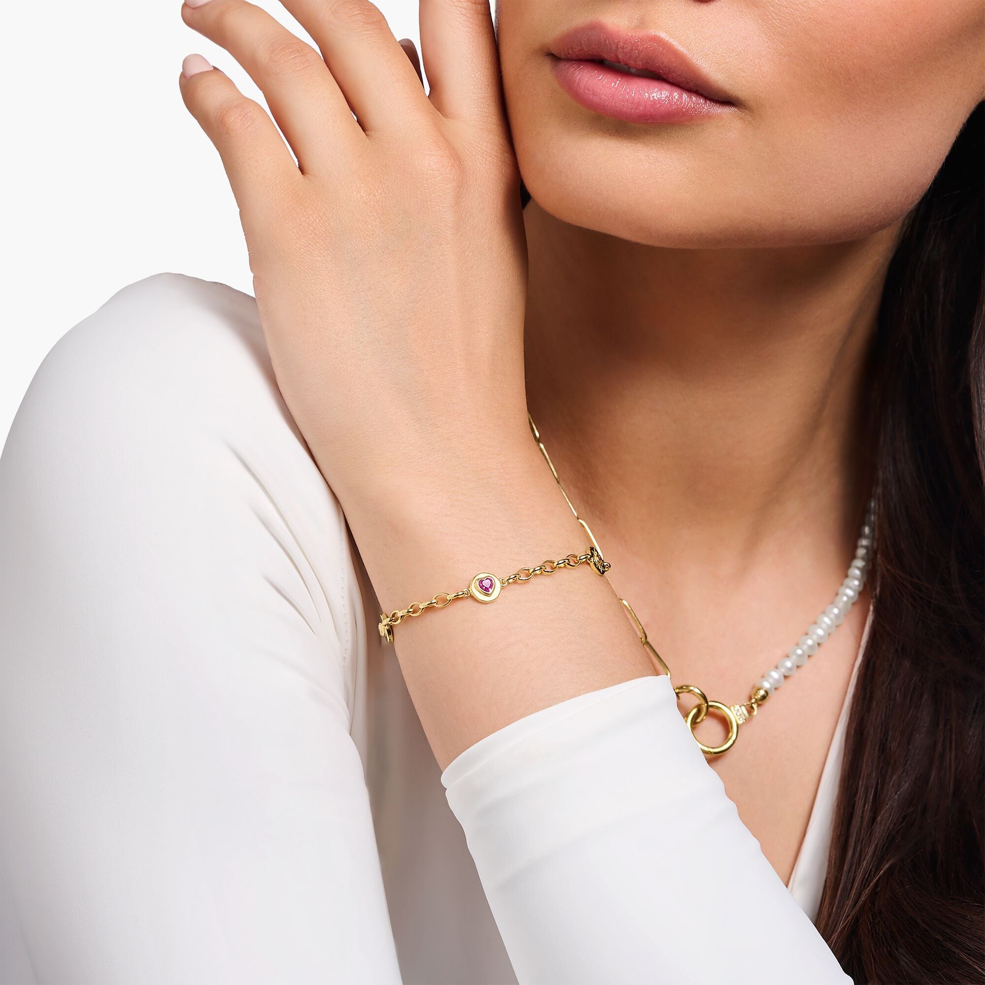 THOMAS SABO - Armkette in Silber vergoldet mit symbolischen Mond, Auge, Herz und Sonne - Juwelier Donkel