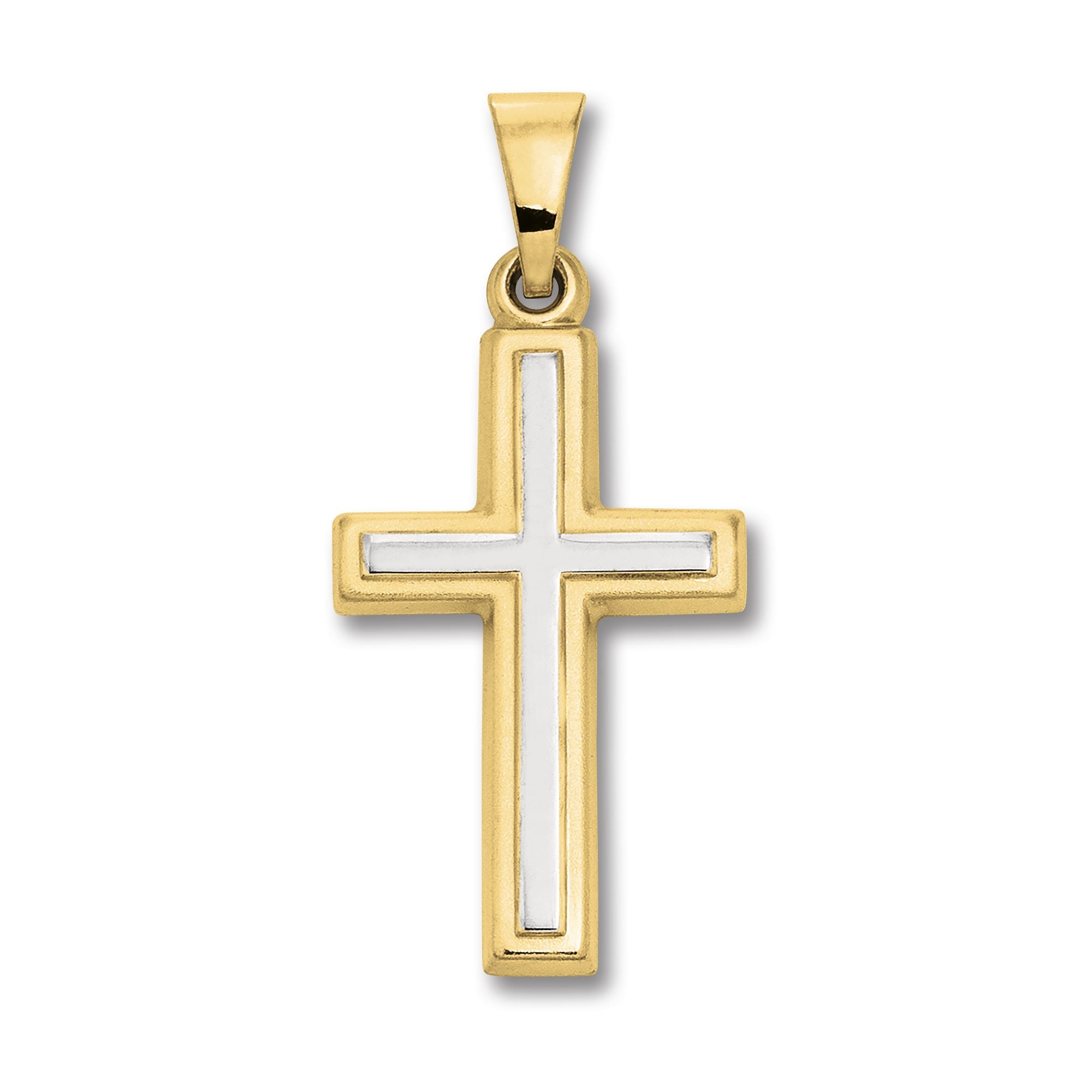 Anhänger Kreuz 333 Gelbgold / Weißgold 28mm