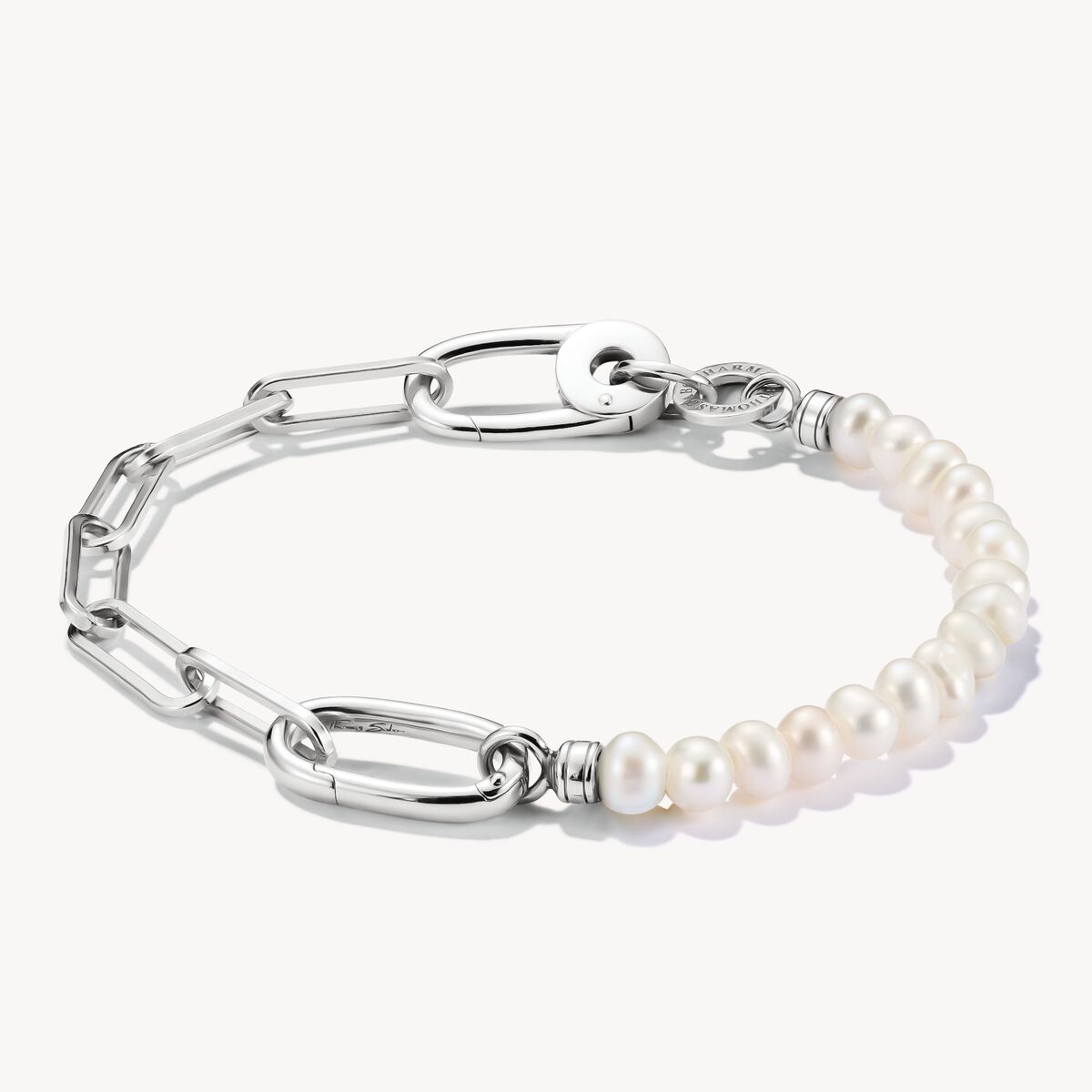 THOMAS SABO - Charm-Armband Paperclip und Perlen mit einem Connect Link Silber
