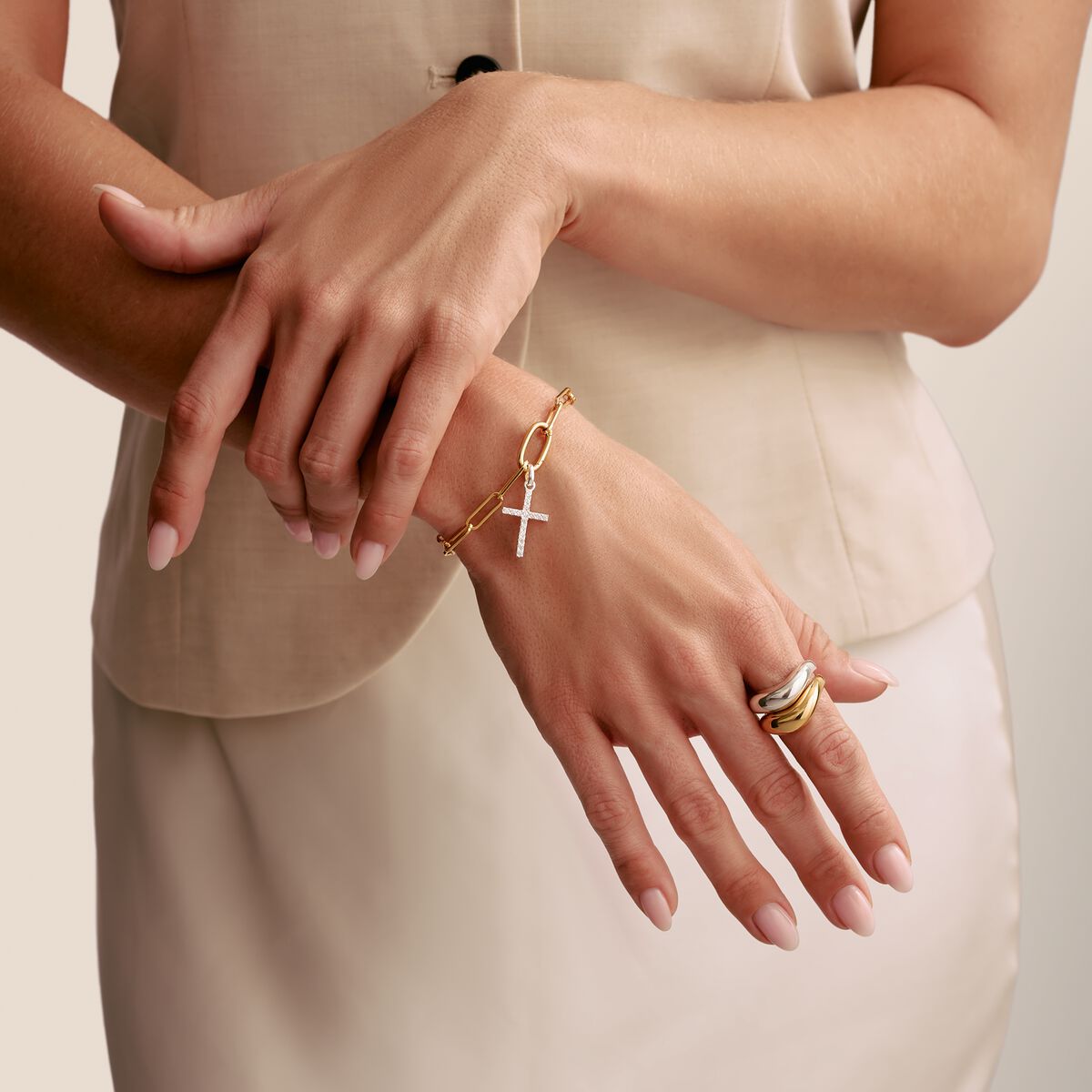 THOMAS SABO - Charm-Anhänger Kreuz mit Steinen Connect Silber