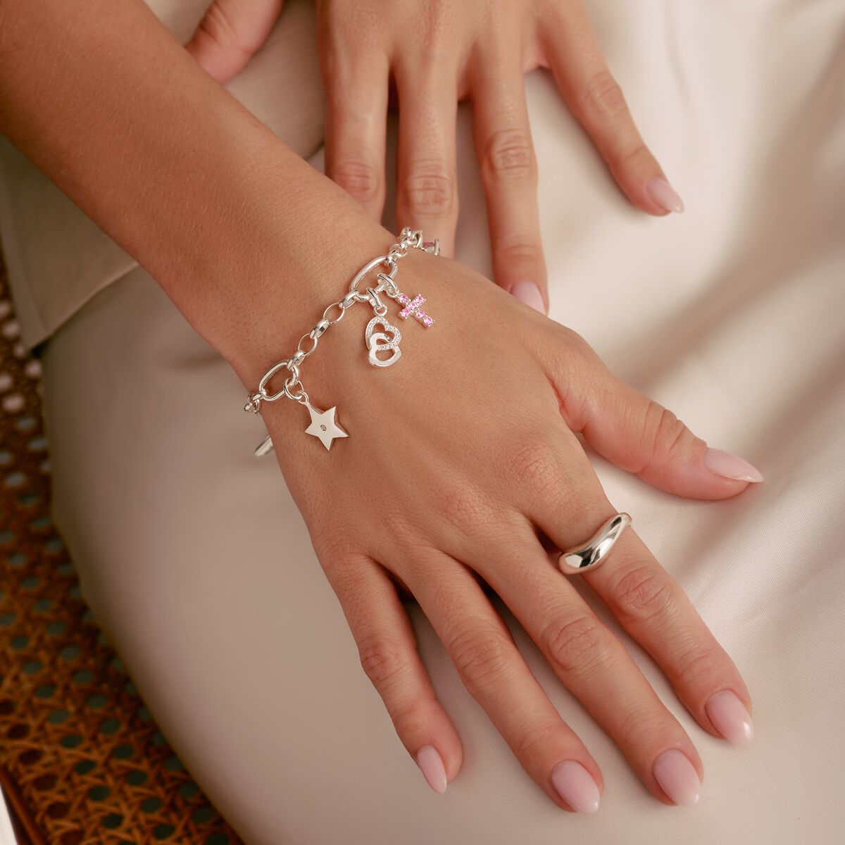 THOMAS SABO - Charm-Anhänger Kreuz mit Steinen Connect Silber