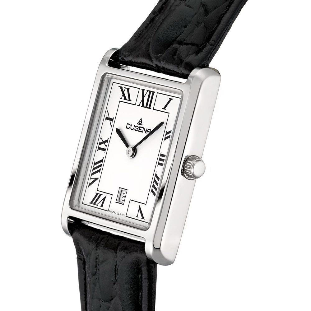 DUGENA - Quadra Classica Weiß Silber Lederband Schwarz