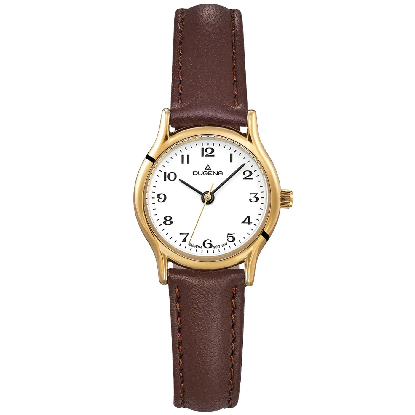 DUGENA - Vintage Uhren: Vintage Weiß Gold Lederband Braun 4461109-1