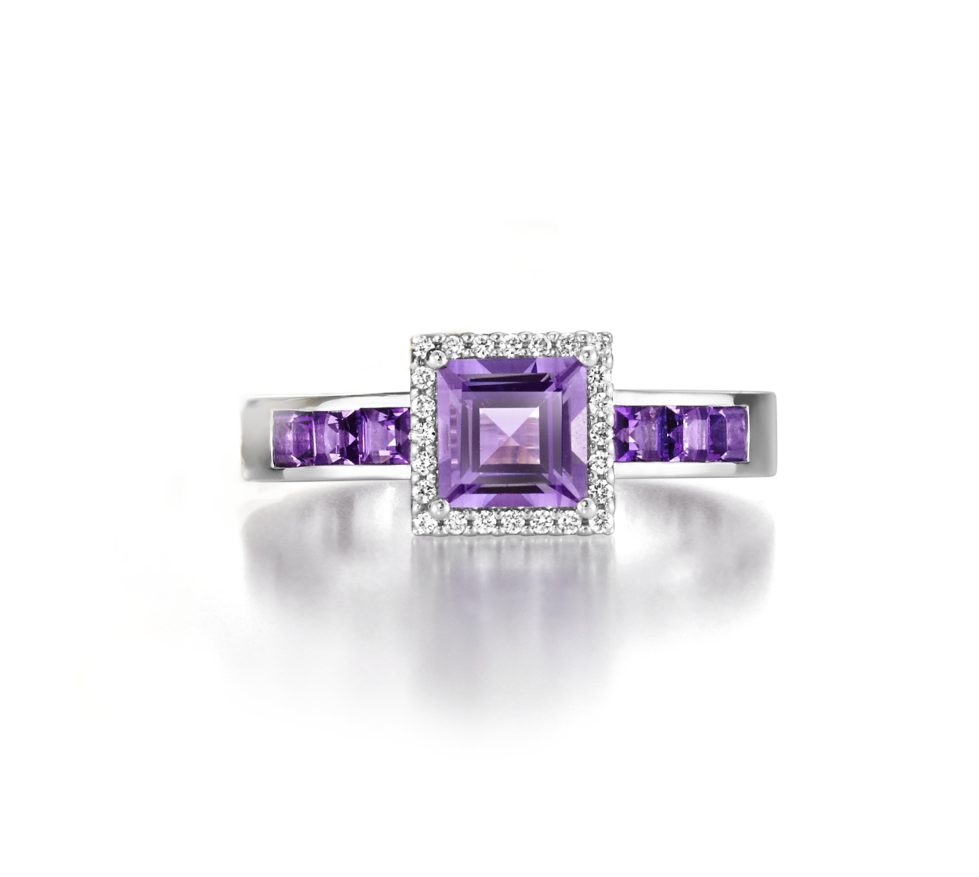 WILHELM MÜLLER - Ring in Weißgold mit Brillanten, Amethyst pink carrée und Amethyste carrée