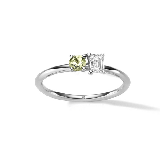 WILHELM MÜLLER - Ring in Weißgold mit Brillant und grünem Saphir