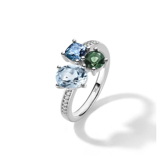 WILHELM MÜLLER - Ring in Weißgold mit Turmalin, Blautopase und Brillanten