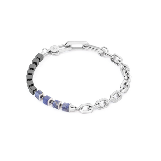 COEUR DE LION - Unisex Armkette Fusion link chain blau in Edelstahl Grau