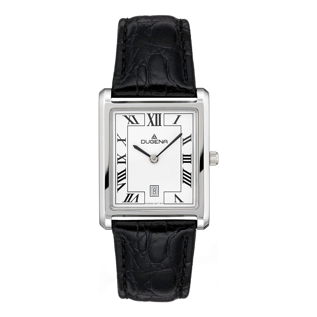 DUGENA - Quadra Classica Weiß Silber Lederband Schwarz