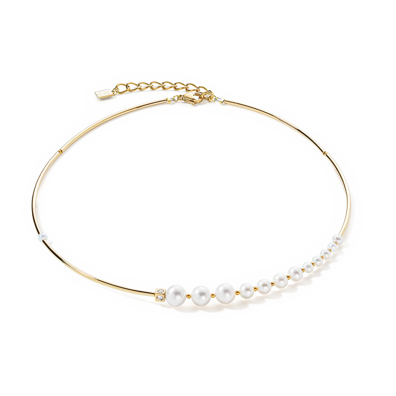COEUR DE LION - Halskette Asymmetrie Süßwasserperlen in Edelstahl Gold