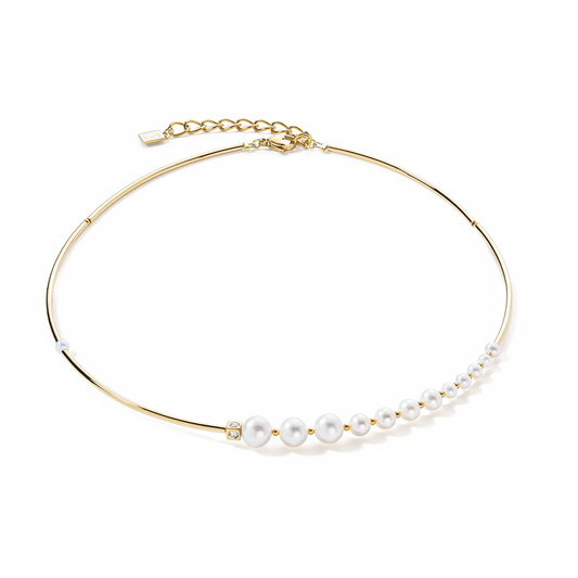 COEUR DE LION - Halskette Asymmetrie Süßwasserperlen in Edelstahl Gold