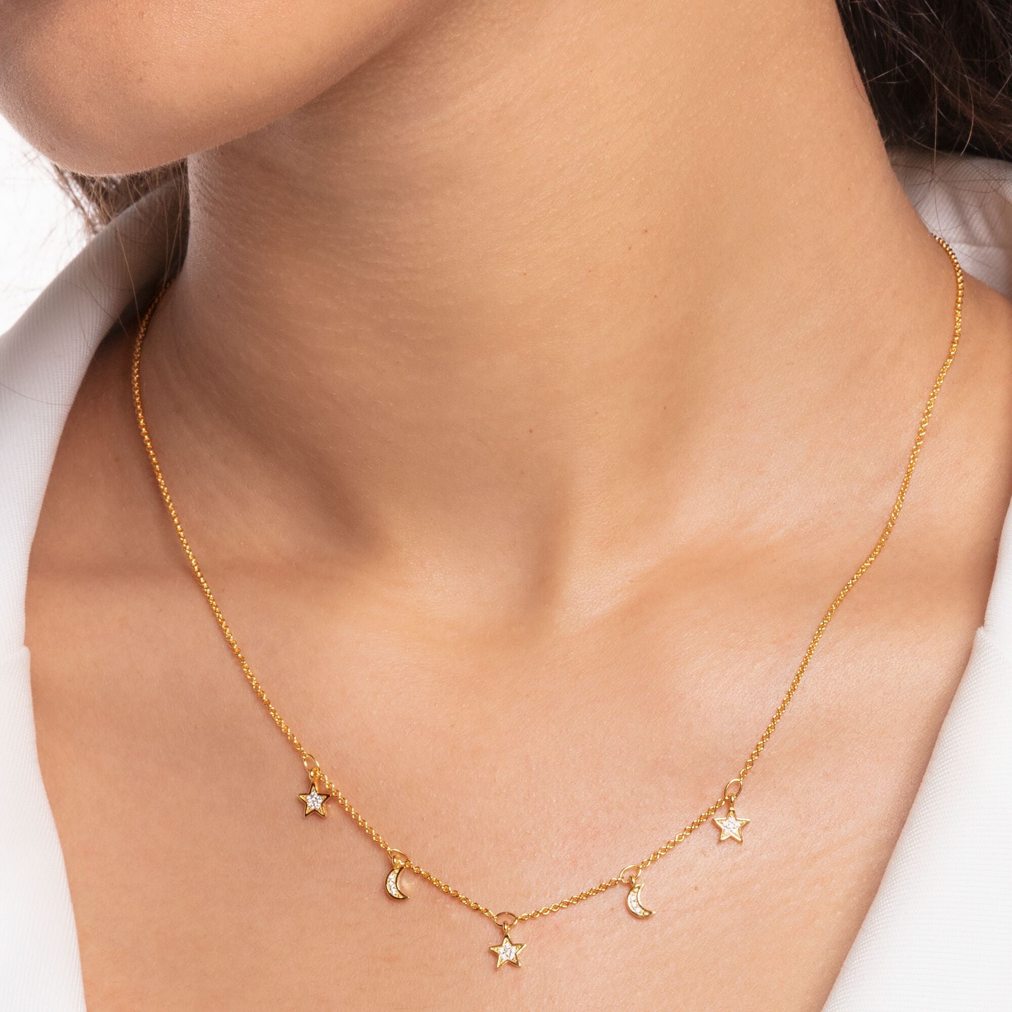 THOMAS SABO - Halskette Monde und Sterne mit Zikronia in Silber vergoldet