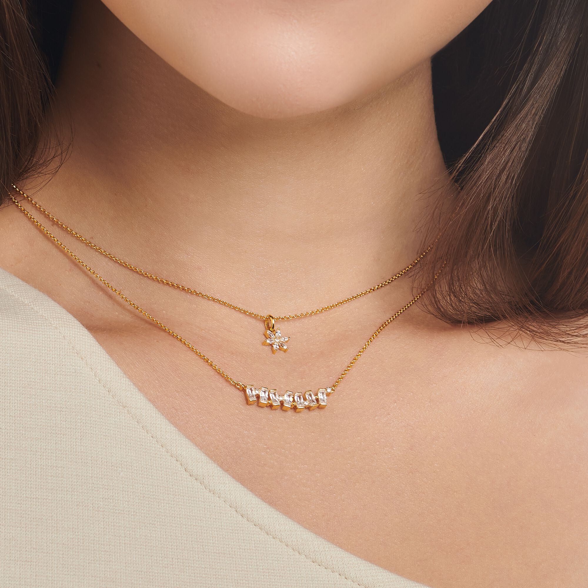 THOMAS SABO - Halskette mit Blume und Zirkonia in Silber vergoldet