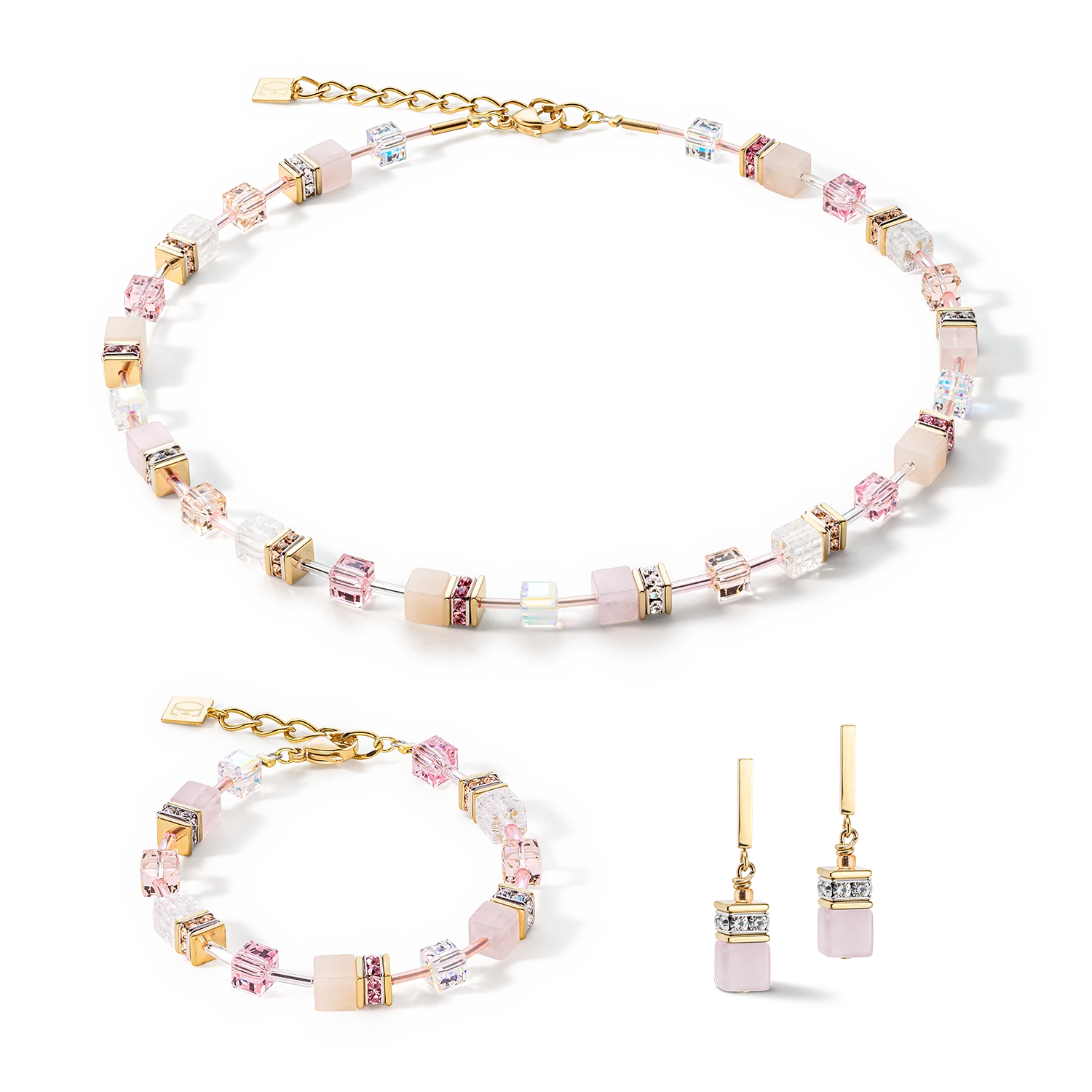 COEUR DE LION - Armkette Iconic Precious hellrosa mit Bergkristall Edelstahl vergoldet