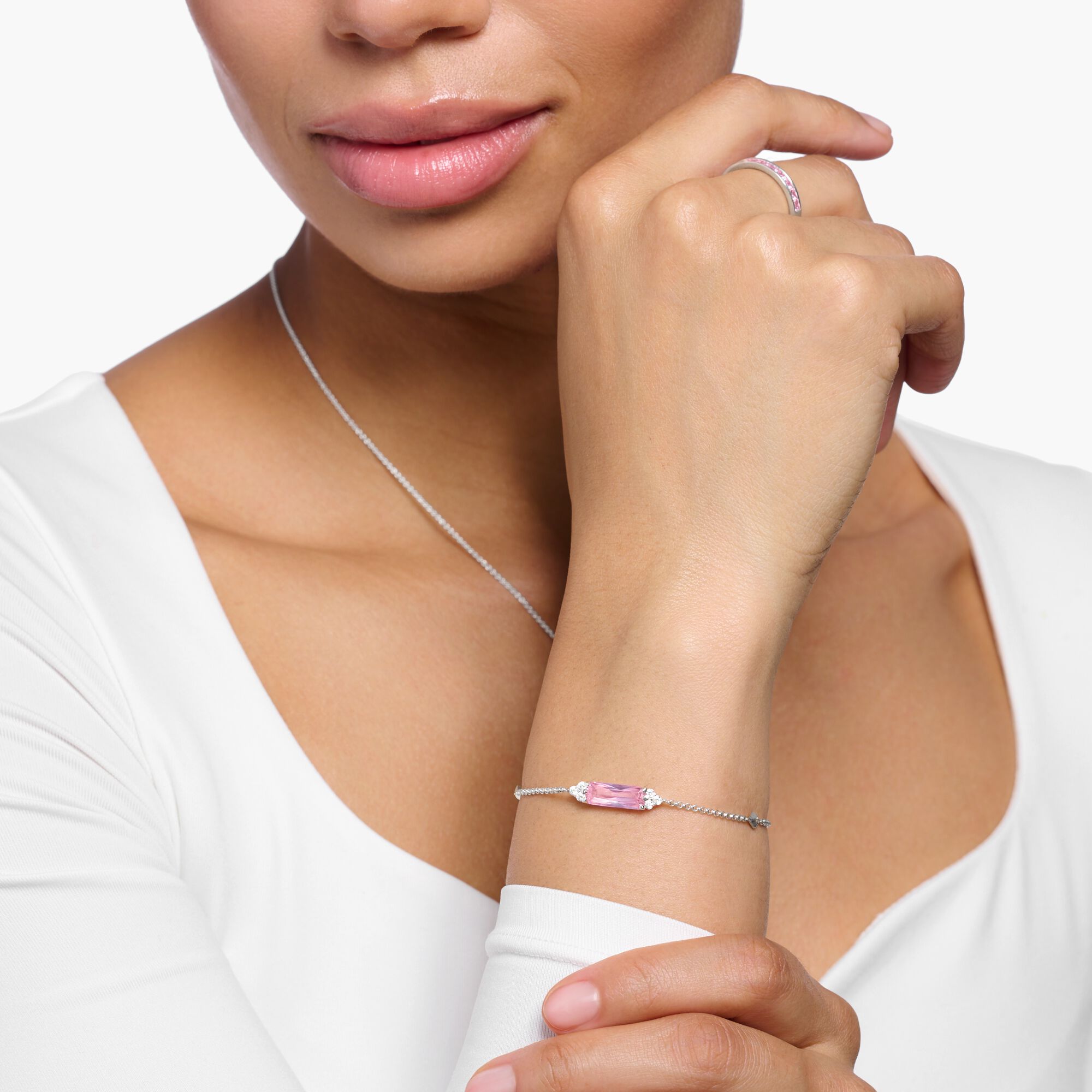 THOMAS SABO - Armband mit pinken und weißen Steinen Silber