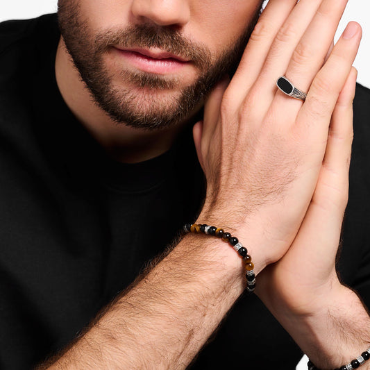 THOMAS SABO - Armband mit schwarzen Onyx-Beads und Tigerauge-Beads Silber