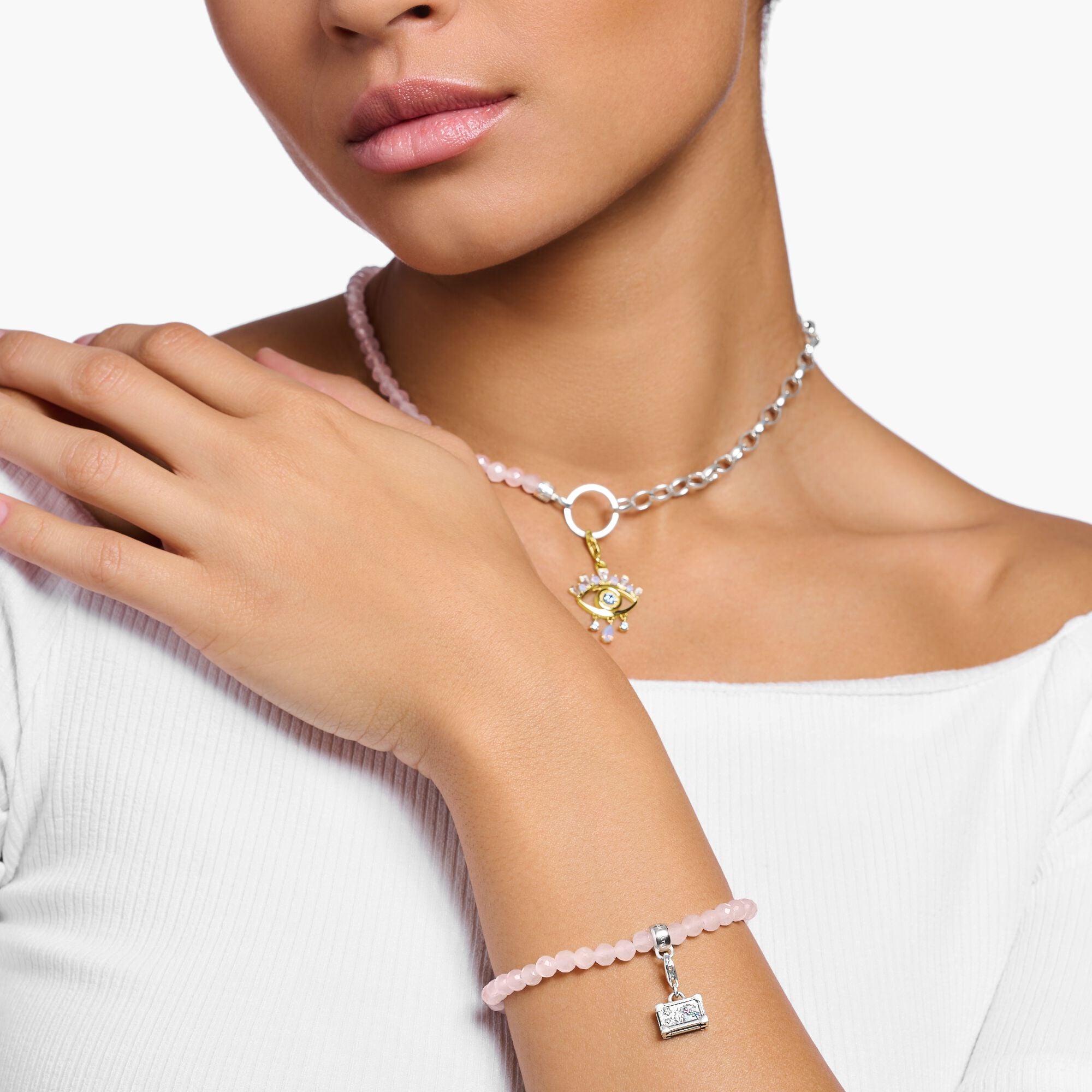 THOMAS SABO - Charm-Armband mit Rosenquarz-Beads Silber