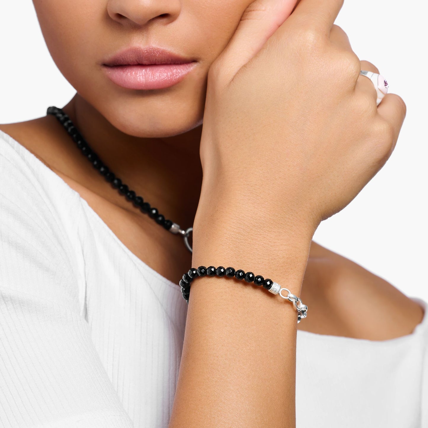 THOMAS SABO - Charm-Armband mit schwarzen Onyx-Beads und Kettengliedern Silber