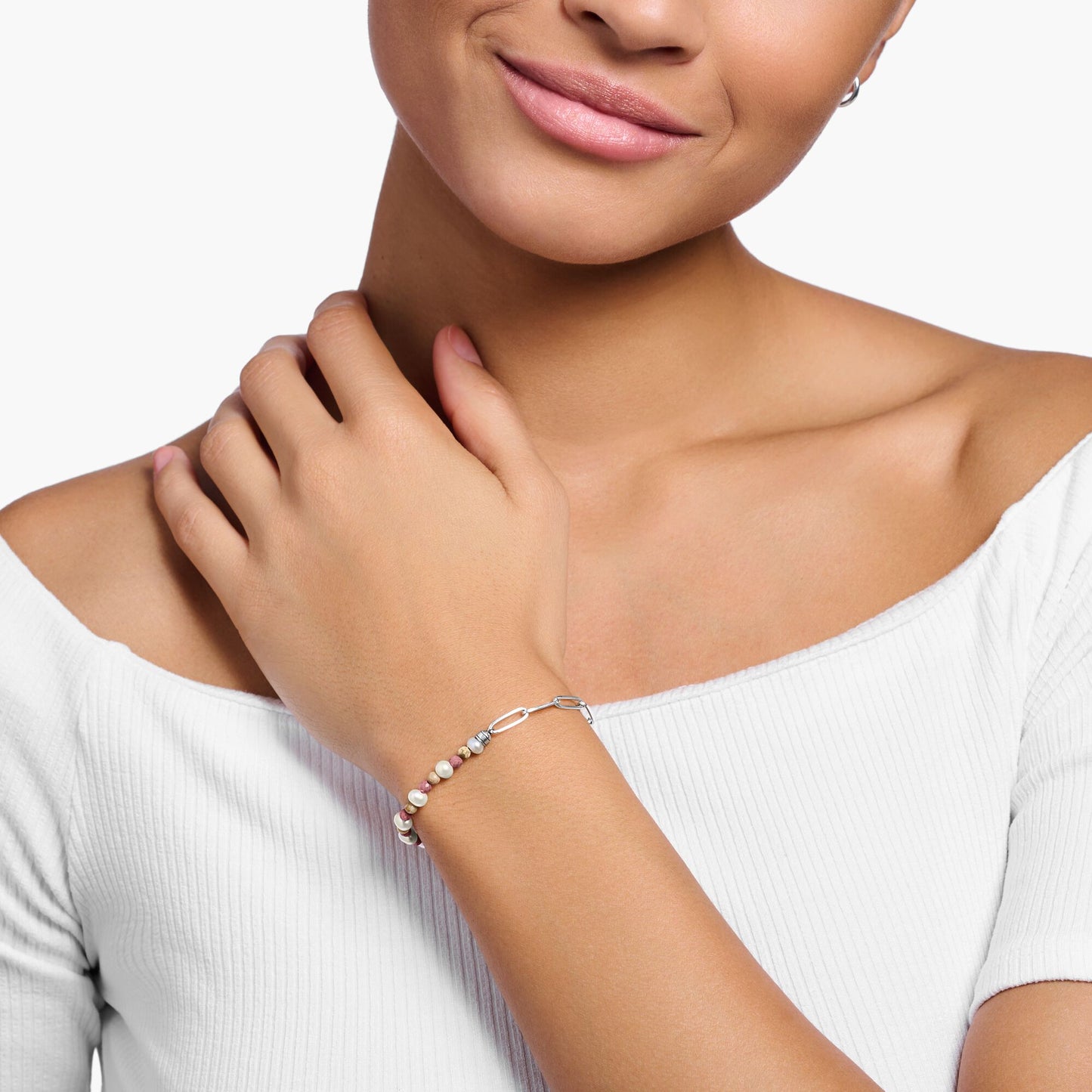 THOMAS SABO -Charm-Armband mit bunten Beads, weißen Perlen und Kettengliedern Silber