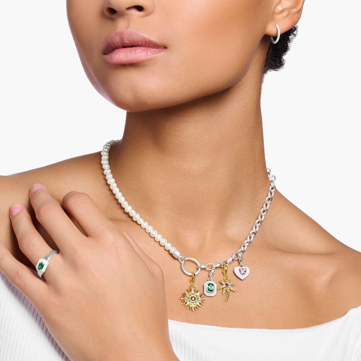 THOMAS SABO - Charm-Kette mit weißen Perlen und Kettengliedern Silber