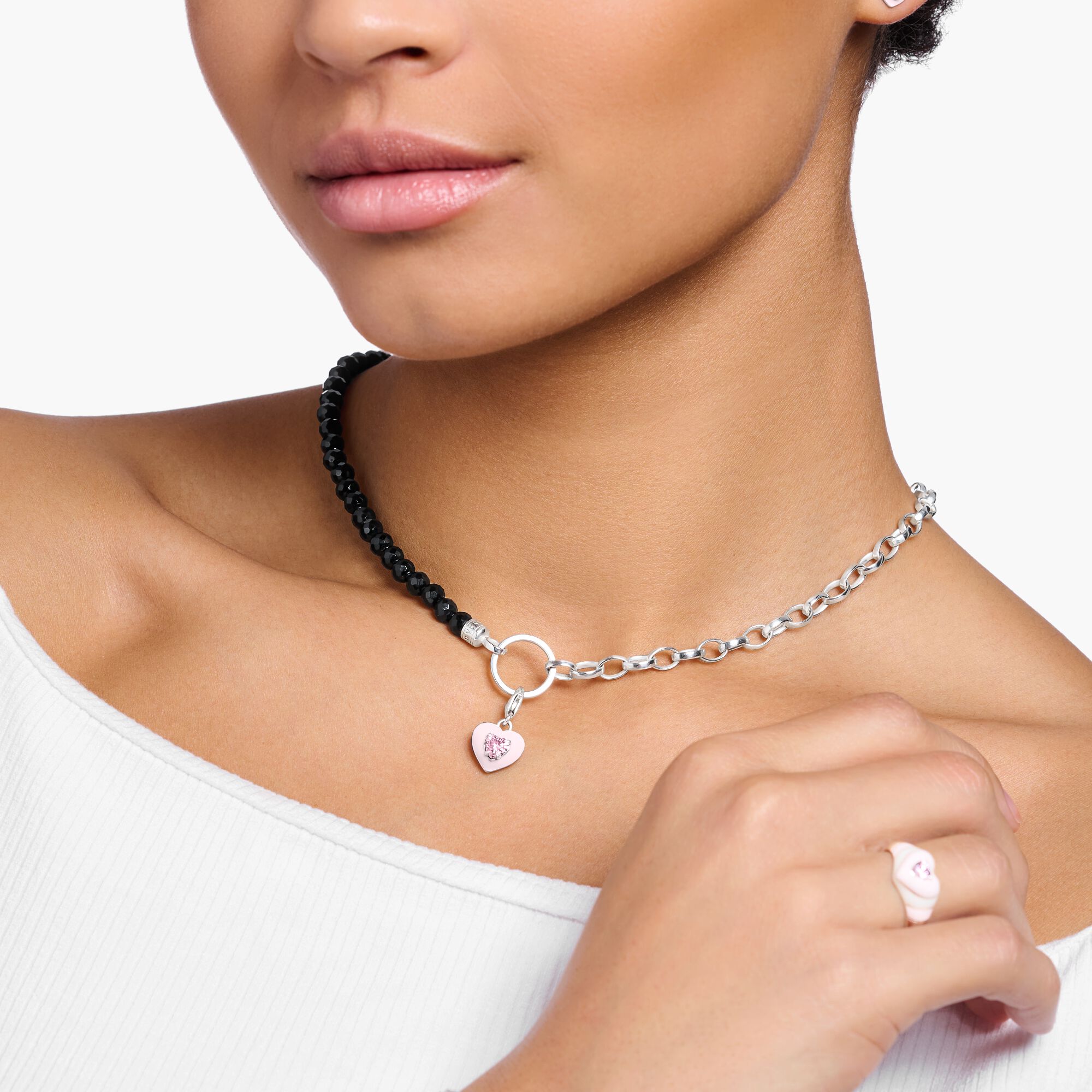THOMAS SABO - Charm-Kette mit schwarzen Onyx-Beads und Kettengliedern Silber